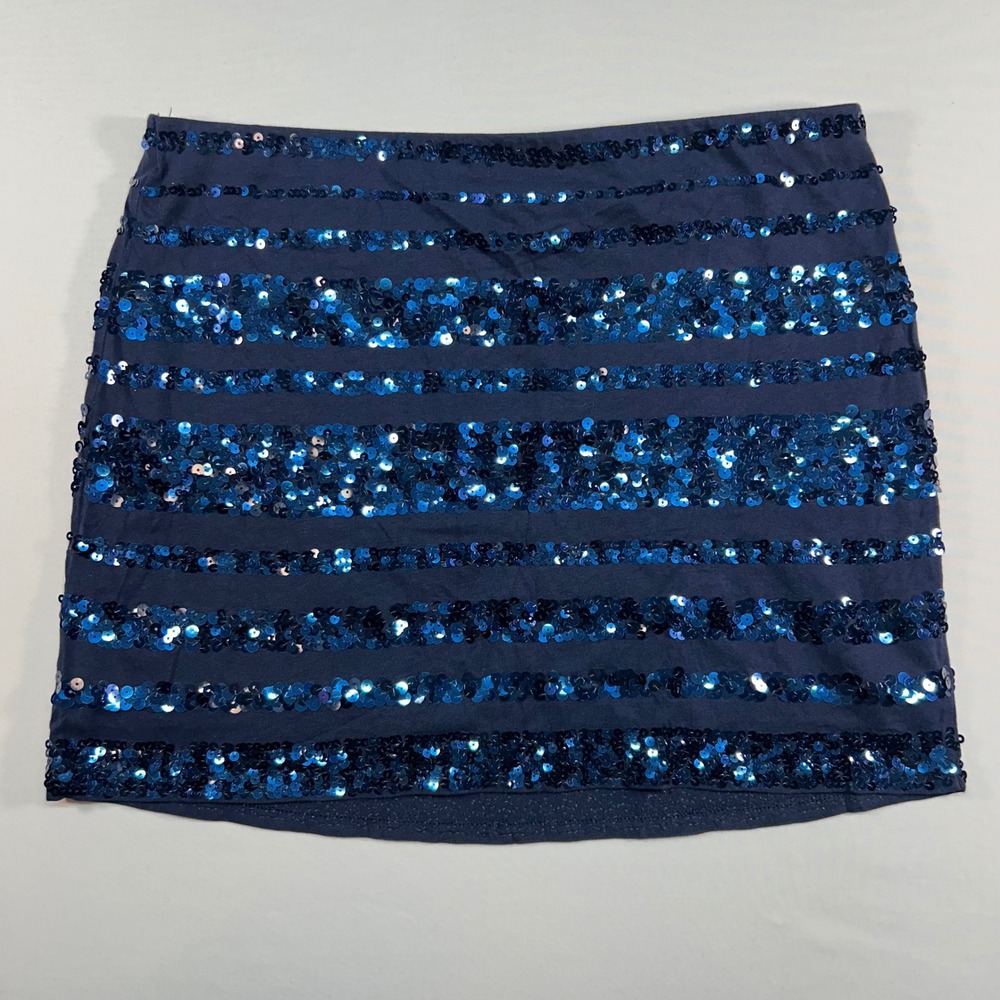 Express Navy Blue Sequin Striped Mini Skirt Womens Medium Pima Cotton Modal